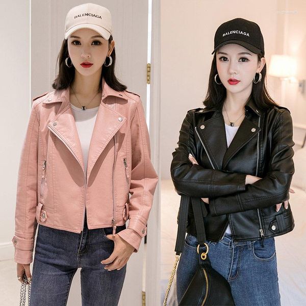 Frauen Leder 2023 Ankunft Kurze PU Jacke Frühling Herbst Koreanische Slim-Fit Trendy Motorrad Jacken Plus Größe Kleidung q407