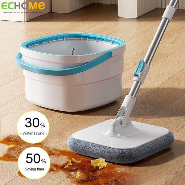 MOPS Echome Пол напольный швабрь чистая вода Разделение сточных вод Squeeze Mop No Flays Warhing 360 ° Spin Домохозяйственные инструменты с ведром 230718