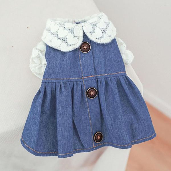 Vestuário para cachorro lindo gato vestido com fecho de botão decorativo fácil de usar estampa de coração renda animal de estimação princesa jeans