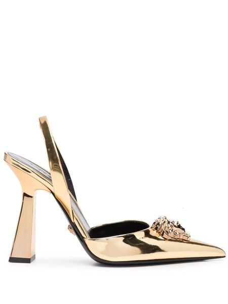 Sandalen mit goldfarbenen Metallic-Absätzen, 80 mm, Stiletto-Slingback-Sandalen für Damen, große Größe 42, Top-Qualität, berühmte Mode, 230718