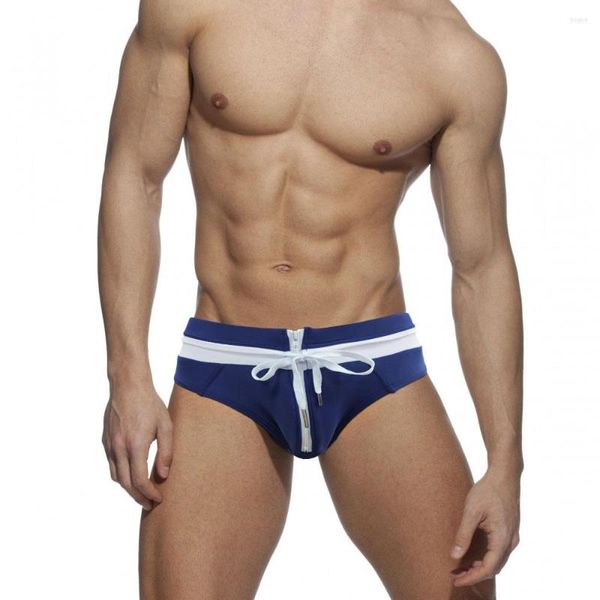 Roupa de banho masculina pode abrir na frente com zíper cueca de banho gay calça praia surfe maiô sexy mini biquíni natação