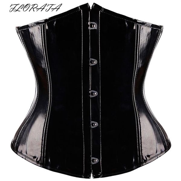 Espartilho gótico fetiche preto underbust pvc vinil corpete com cadarço top punk S-2XL modelador de corpo 233D