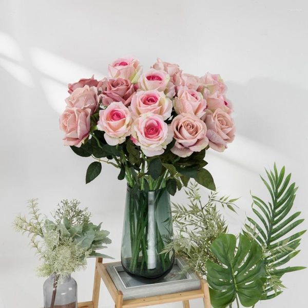 Fiori decorativi 10Pc Ramo di fiori di rosa di velluto artificiale Decorazioni di nozze finte Bouquet da sposa Festa a casa Regalo di San Valentino