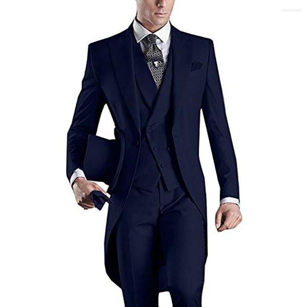 Ternos masculinos smoking para homens casaco longo traje de casamento blazer formal terno noivo masculino três peças jaqueta calças colete feito sob encomenda