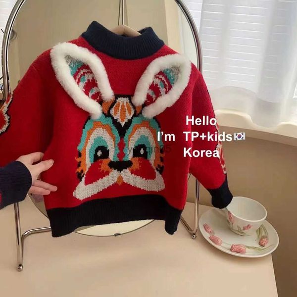 Pullover Cardigan lavorato a maglia natalizio Maglioni per bambini Autunno Inverno Bambini Ragazzi Ragazze Vestiti Maglione Cartone animato Rosso manica lunga Top in maglia Cappotto HKD230719