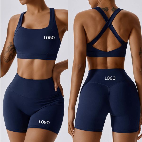 Calças femininas de duas peças personalizadas para treinamento de levantamento de quadril em nylon esportes combinando sexy ginásio fitness verão conjunto de shorts femininos para yoga 230718