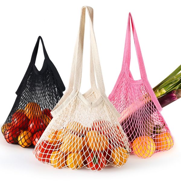 Moda Compras Cordas Frutas Legumes Saco de Mercearia Shopper Tote Malha Saco de Ombro Tecido de Algodão Sacos de Mão Sacos de Armazenamento Reciclados em Casa