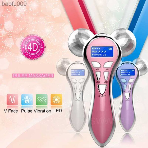 Rolo 4D Microcorrente Ferramenta de Modelagem Facial Vibração Dispositivo de Levantamento Facial Anti Rugas Remover Queixo Duplo Massageador Facial em V L230520