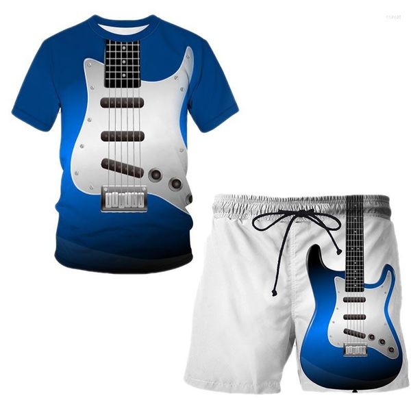 Agasalhos masculinos Guitar Art Instrumento musical Impressão completa em 3D Moda Camiseta unissex Estilo Hip Hop Camiseta Streetwear Casual Homens grandes