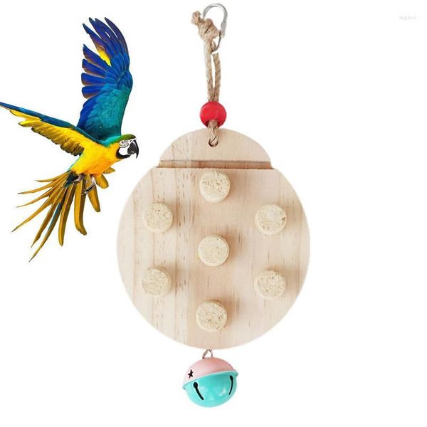Diğer kuş malzemeleri papağan oyuncak ahşap bulmaca asable çiğneme oyuncaklar için çan ile muhabbet kuşu
