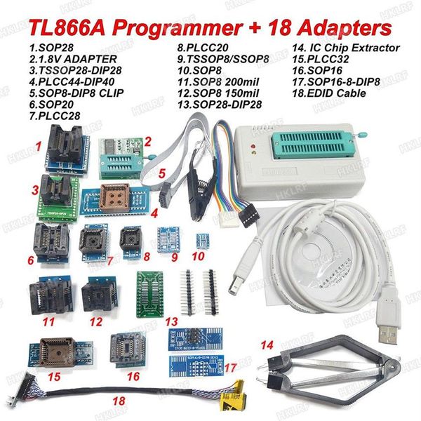 Новейший TL866A USB Programmer 18 Adapters Eprom Flash Bios 18 Universal Adapter edid Code202Q
