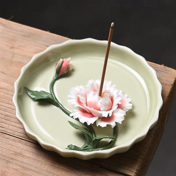 Ceramic Handmade Lotus Incense Burner Creative 3D Flower Incense Stick Holder Office Home Decor Aroma Censer Tea Pet Ornaments301y