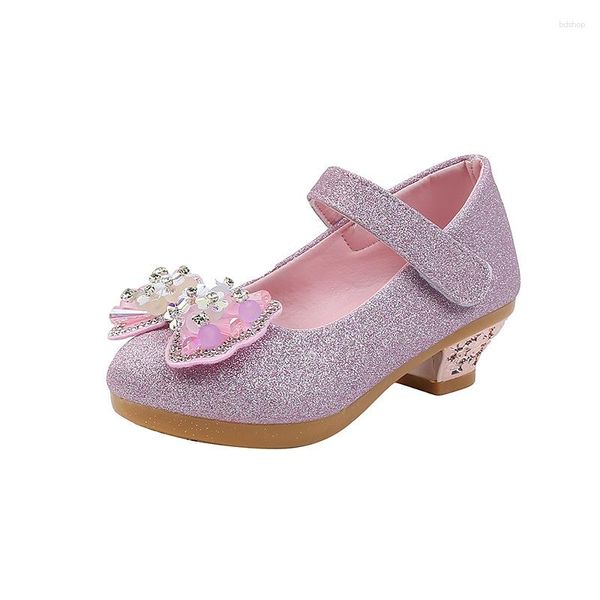 Sapatos Baixos Crianças Princesa Para Meninas Festa Noturna Salto Alto Glitter Brilhante Strass Desfile Desfile Vestido Menina D11171
