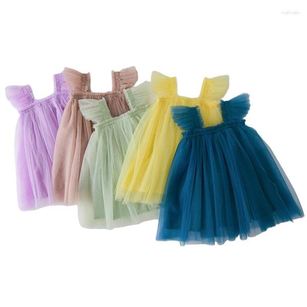 Vestidos para meninas de verão com mangas voadoras para bebê vestido de gaze com suspensório princesa fofo roupas infantis