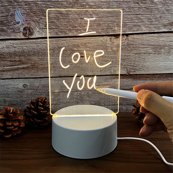 Outra decoração de casa LED Night Light Note Board Message Board com caneta USB Power Decor Night Lamp Presente para crianças Namorada Lâmpada noturna decorativa 230718