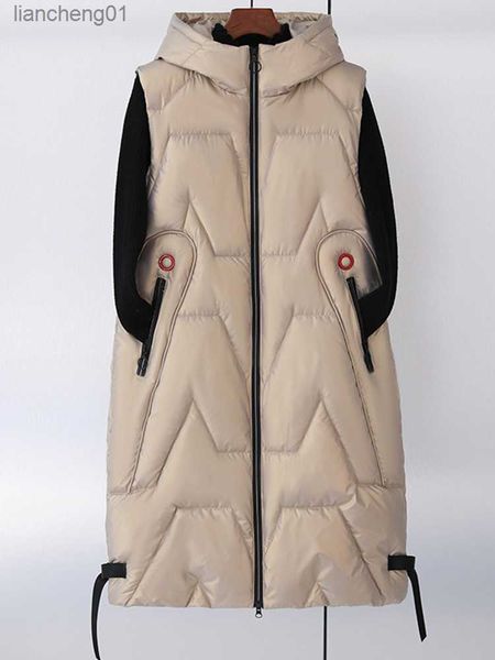 Gilet lungo invernale da donna di alta qualità Gilet imbottito in cotone solido Capispalla calda da donna Elegante gilet da donna senza maniche L230619