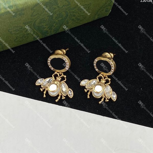 Designer Bee Eardrop Damen Ineinandergreifende Buchstaben Ohrstecker Gold Party Creolen mit Diamant