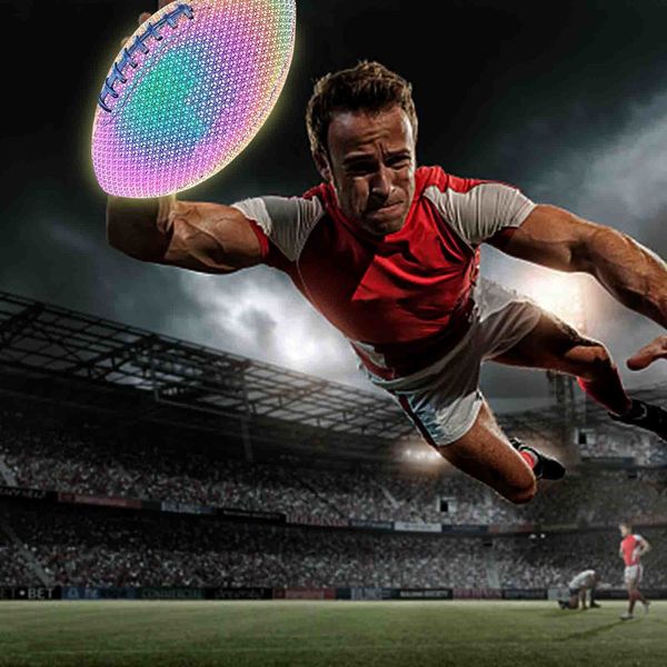 Palline Riflettenti Rugby Si illuminano al buio Calcio PU Allenamento di calcio Giochi all'aperto Usa durevole Football americano 230718