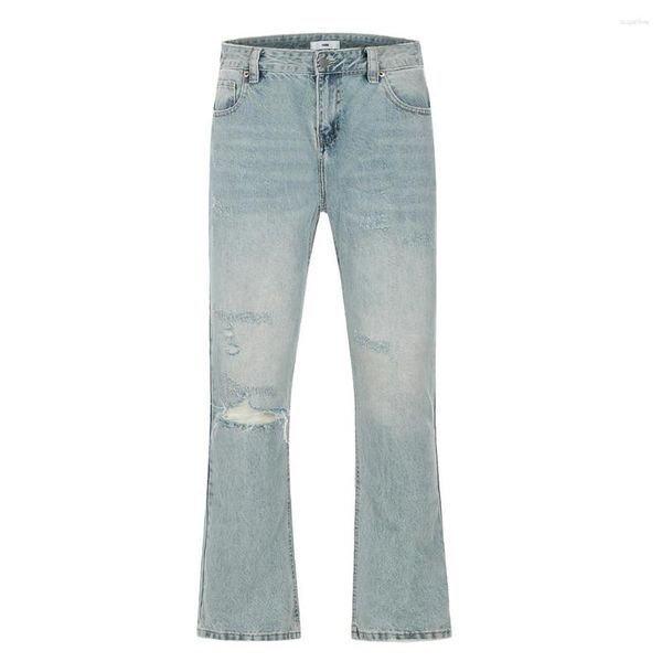 Herren-Jeans, zerrissene Flare-Denim-Hosen, hellblaue, zerstörte High-Street-Damenhosen