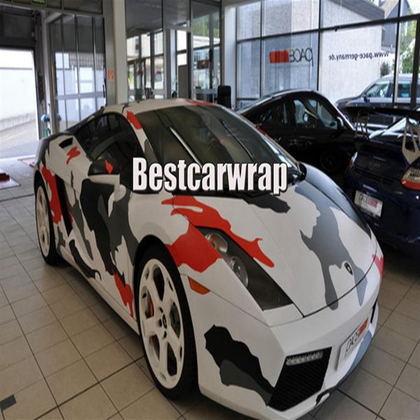 Rosso bianco artico Camo Vinyl Car Wrap Film con Air Rlease Gloss Matt Snow Camouflage Pixel Car Sticker decal 1 52x30m Roll5x99f227S