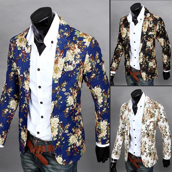 Whole- Men Floral Casual Slim Blazers 2017 New Arrival Fashion Party Single Breasted Men Suit Jacket Stage Costumes For Singer245J