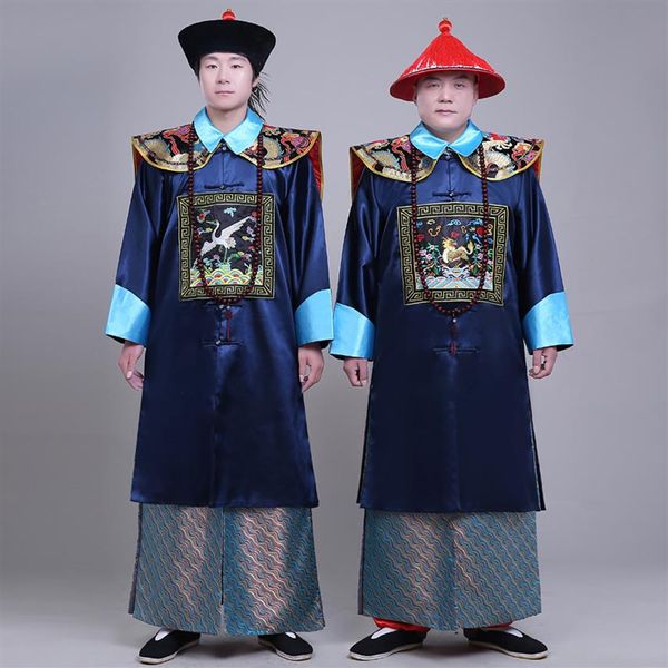 Novo preto e azul a dinastia Qing trajes do ministro roupas masculinas antigo estilo chinês togae vestido filme TV perf214Q