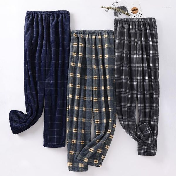 Pijamas masculinos calças xadrez de flanela grossa jardas grandes calças de dormir quentes pijamas masculinos calças de pijama para homens pijama hombre