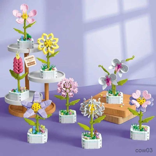Blocchi Girasole Bouquet Building Block DIY Eternal Orchid Flowers Block Toy Set Rose Mattoni in vaso Assemblaggio Girl Adult Friend Gift R230720