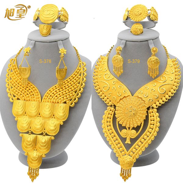 Set di gioielli da sposa XUHUANG India Collana di lusso Orecchini Set di gioielli per le donne Gioielli color oro arabo Regali nuziali africani etiopi 230719