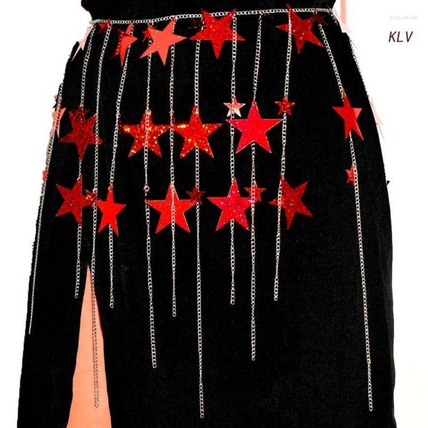 Cintos femininos com corrente de lantejoulas cinto de cintura estrela longa borla dança do ventre para acessórios de roupas femininas