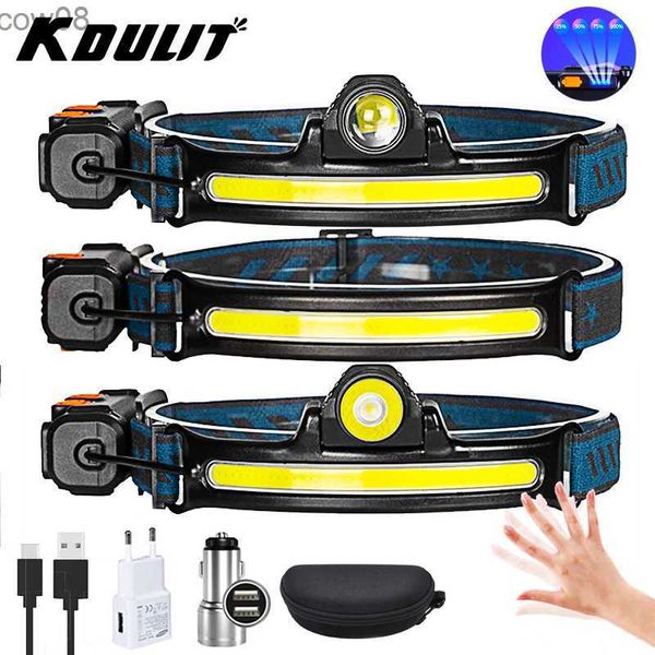 Faróis KDULIT Zoom Sensor D Farol de alta potência XPG+COB Farol embutido 18650 Bateria USB Rechargeab 6 Modos Camping Head Light HKD230719