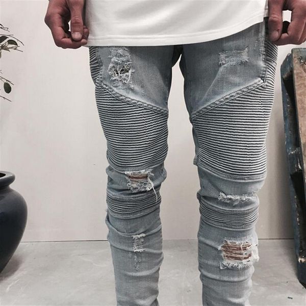 Représenter des pantalons de créateurs de vêtements slp bleu noir détruit mens slim denim biker skinny jeans hommes déchirés jeans254e