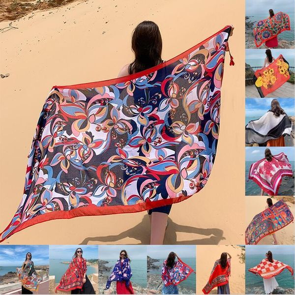 Sarongs Desert Sun Protection Cotton Linen Beach Dress Bikini Sarong Wrap Scarf Women Brazilian Maiô Bathing Oversized Cover Up Veil 230718