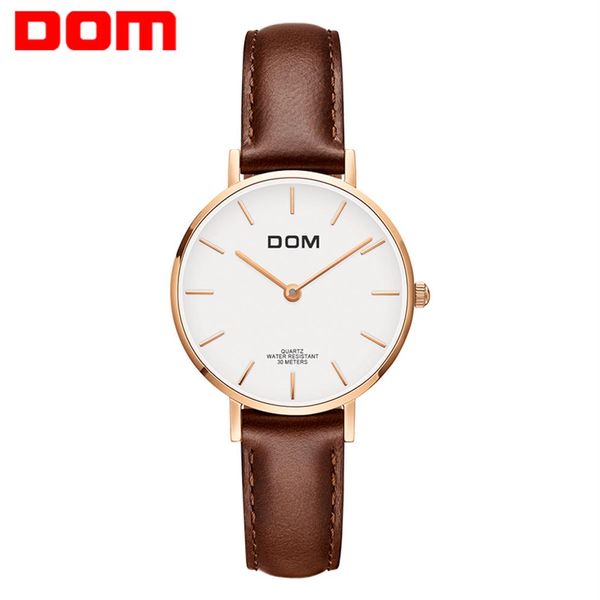 DOM Relógios femininos de quartzo Relógios de luxo da melhor marca Moda Casual Relógio de pulso à prova d'água Vestido feminino Relógios de couro G-36GL-7M1221m