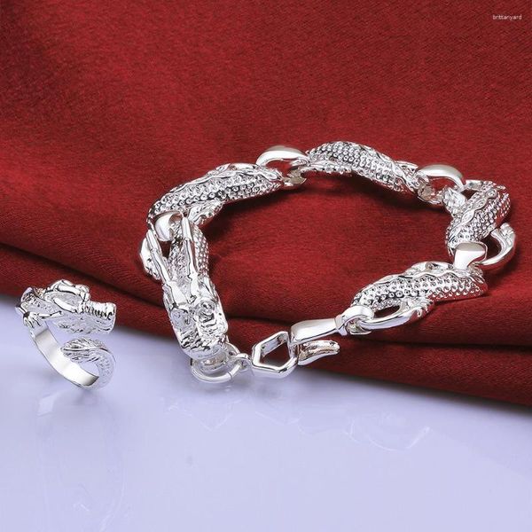 Серьги ожерелья набора фабрики Direct 925 Stamp Silver Color Fine Classic Dragon Bracelets Rings для мужской свадьбы для вечеринки моды