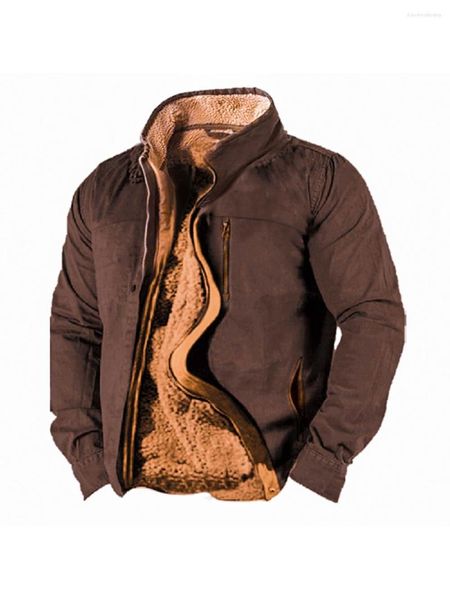 Herrenjacken Herbst Wintermantel Männer Jacke Vintage Solide Dicke Stehkragen Outdoor Training Reißverschlusstasche Lammfleece