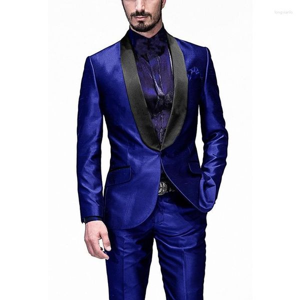 Abiti da uomo Ultimo design Uomo Smoking dello sposo lucido Scialle Risvolto nero Groomsmen Uomo da sposa 2 pezzi (giacca pantaloni cravatta)