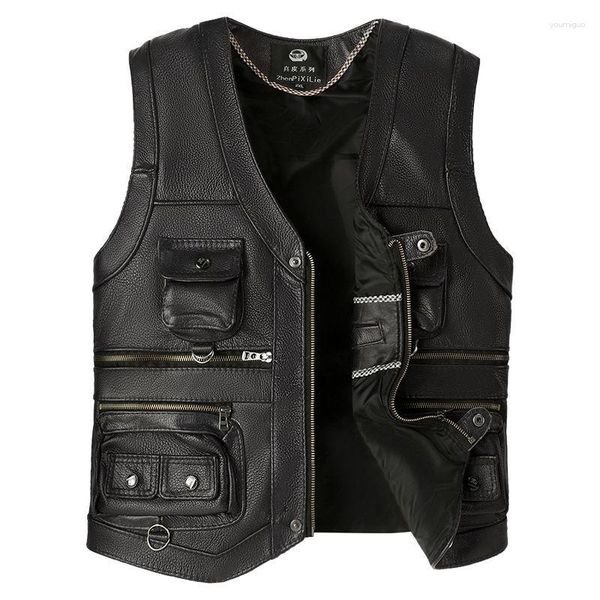 Gilet da uomo 2023 Gilet in pelle invernale Gilet con cerniera Gilet da uomo Cappotto da motociclista Giacche senza maniche calde Velluto Tinta unita Top P49