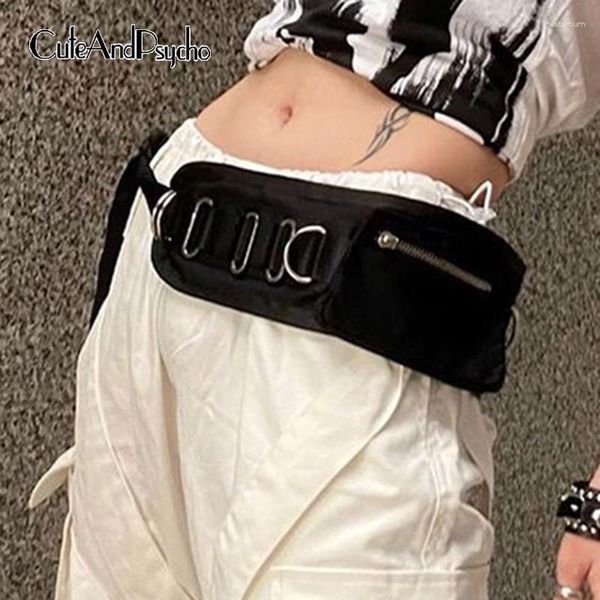 Cintos Cuteandpsycho Fashion Chic Tie-up Black Streetwear Bolsos com zíper Acessórios estilo motociclista Harajuku Faixas punk