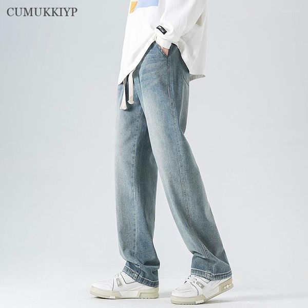 Männer Jeans CUMUKKIYP Y2k Baggy Sommer Vintage Kordelzug Hosen Streetwear Koreanische Mode Casual Stright Denim Pfannen