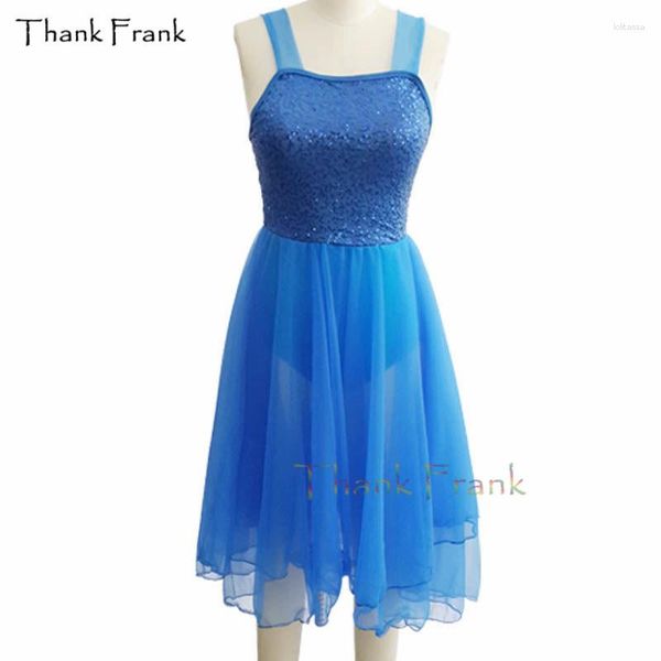 Bühnenkleidung Thank Frank Langes lateinamerikanisches Kleid für Mädchen, weiß, blau, mit Pailletten, Tanzkostüm C381