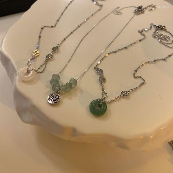 Ketten Chinesischer Stil Steinschnalle Halskette 2023 Weibliche Minderheit Design Sinn Schlüsselbein Kette Hals Ästhetischer Schmuck