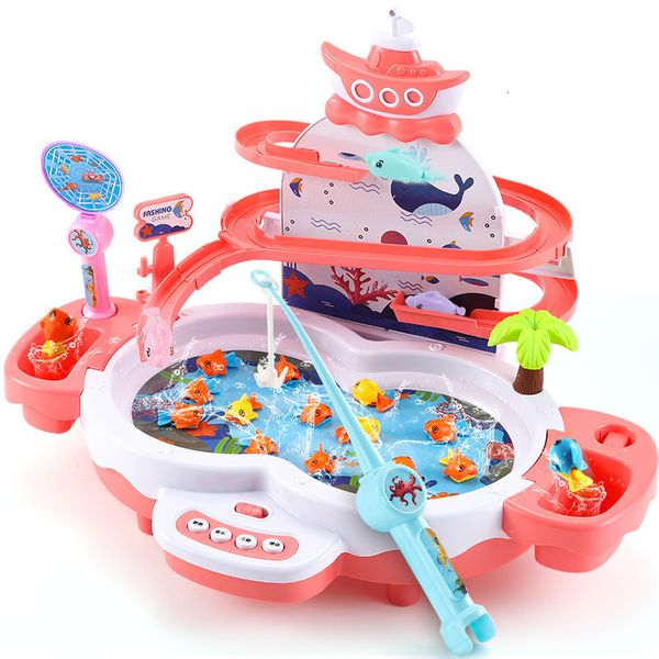 Sand Play Water Fun Brinquedos de pesca para crianças Music Lighting Maglev Track Toy Suit Parent child Interactive Education Study Game Gifts 230719