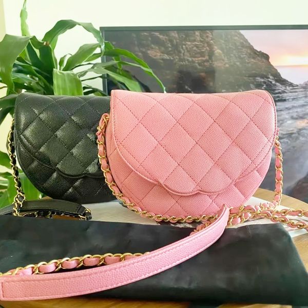 Umhängetaschen für Herren, klassische Tragetaschen für Damen, luxuriöse Designer-Gepäckhandtaschen, Halbmond-Umhängetaschen mit Klappe aus echtem Leder, Geldbörsen, gesteppte Pochette-Kupplungstaschen aus Kaviar