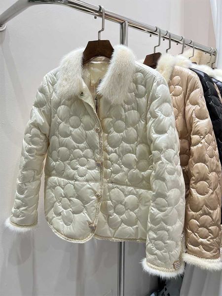 Casacos femininos tamanho grande Lagabogy 2023 novo inverno feminino parkas de peito único gola de pele de vison real 90% casaco de penas de pato branco feminino quente curto streetwear