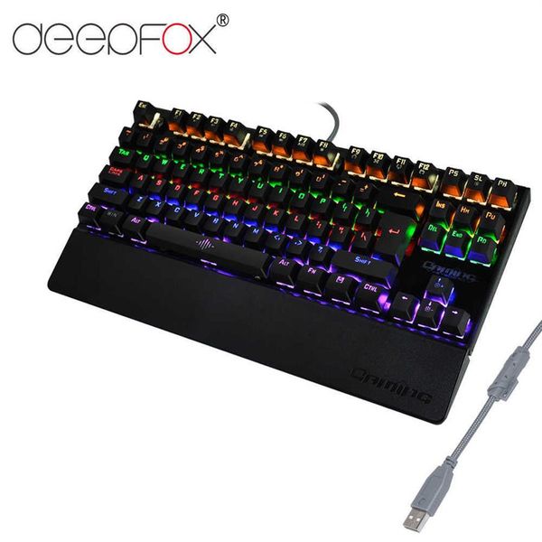 Deepfox Mechanische Gaming-Tastatur, 87 Tasten, blauer Schalter, beleuchtete Hintergrundbeleuchtung, Anti-Ghosting-LED-Tastatur, Wrist Pro Gamer Y08298q