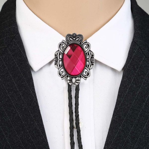 Bolo Ties Nero rosa bianco rosso blu Rhinstone Crown bolo tie per uomo handmakde Indian cowboy western cowgirl cravatta in lega di zinco 230719