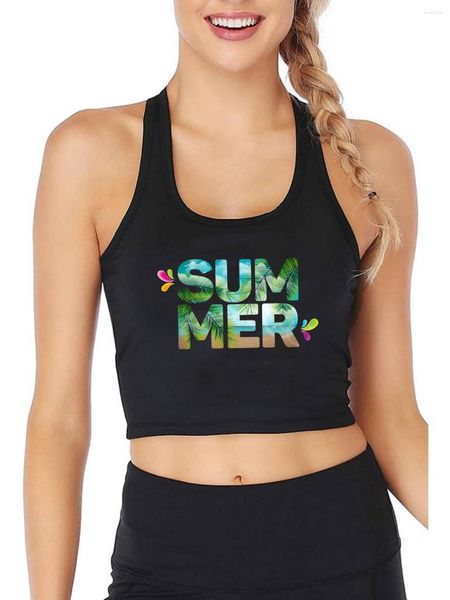 Damen-Tanktops für den Sommer, sonniges Design, sexy Slim-Fit-Crop-Top für Mädchen im Urlaubsstil, hübsche Tanktops, anpassbares Street-Fashion-Unterhemd