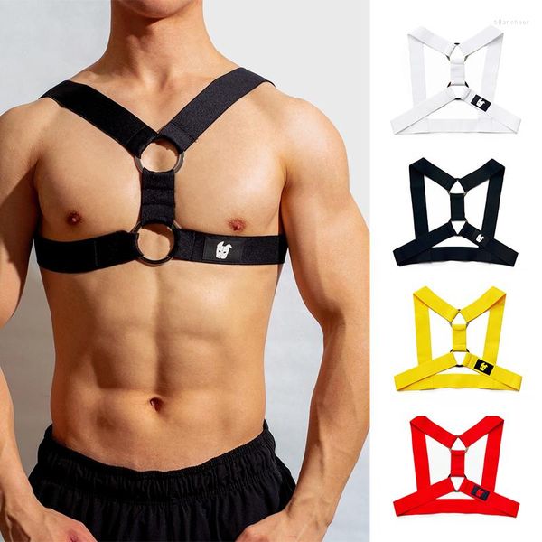 Anel de palco de metal elástico no peito 4 cores masculino Gogo Dancing Clorhes Muscle Man Party Rave Outfit Adulto Pole Dance Costume VDB6894