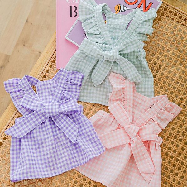 Köpek Giyim Çat Tie Pembe Köpek Yaz Kıyafetleri Mini Kafes Hafif Kedi Elbiseler Kadın Kitten Düğün Etek Parti Kıyafetleri Küçük Köpekler